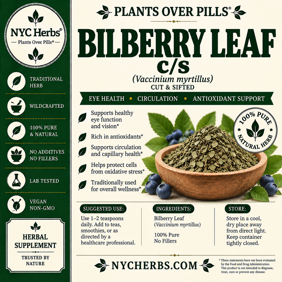 Bilberry Leaf | Vision, Circulation & Antioxidant Support
