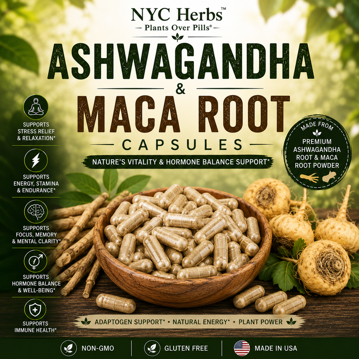 Ashwagandha Root and Maca Capsules 60 count | NYC Herbs