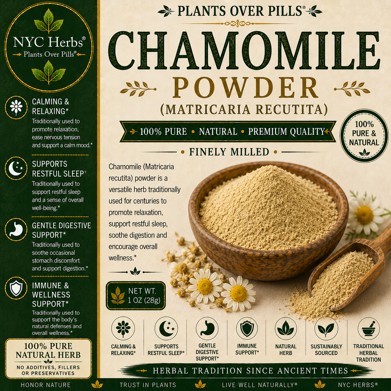 Chamomile Powder | Calm Nerves & Restful Sleep & Skin Soothing Support (Copy)