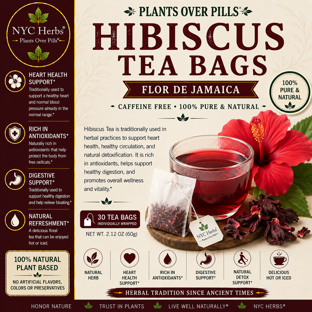 Hibiscus Flower Tea Bags | Heart Health & Cooling Vitality (Copy)