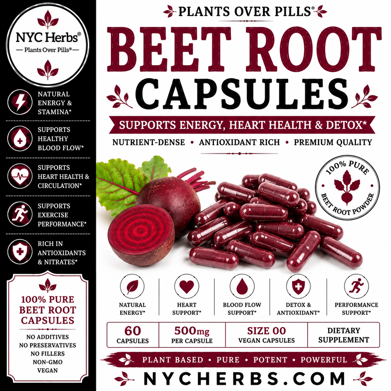 Beet Root Capsules | Blood Flow, Energy & Vitality Support