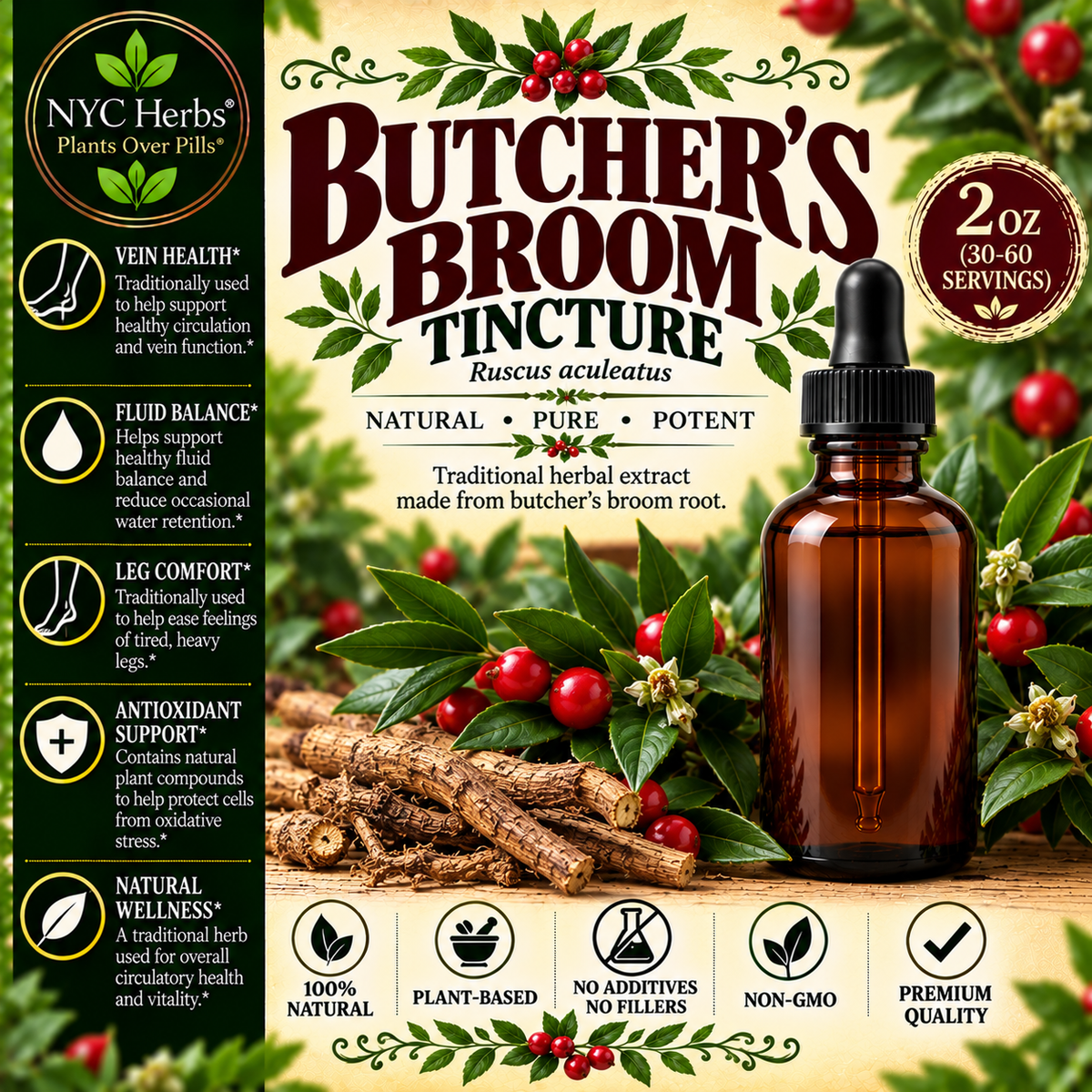 Butchers Broom Tincture (30-60 servings)