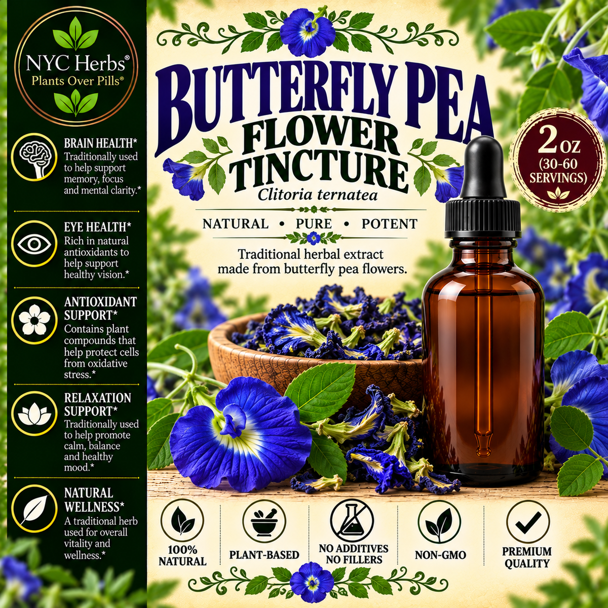 Butterfly Pea Tincture (30-60 servings)