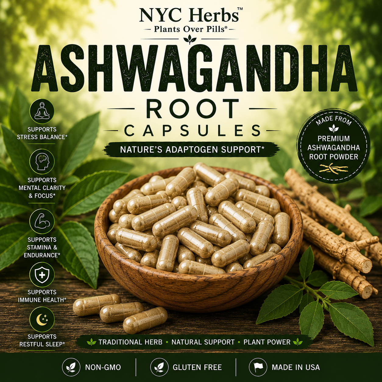 Ashwagandha Root Capsules 60 count | NYC Herbs