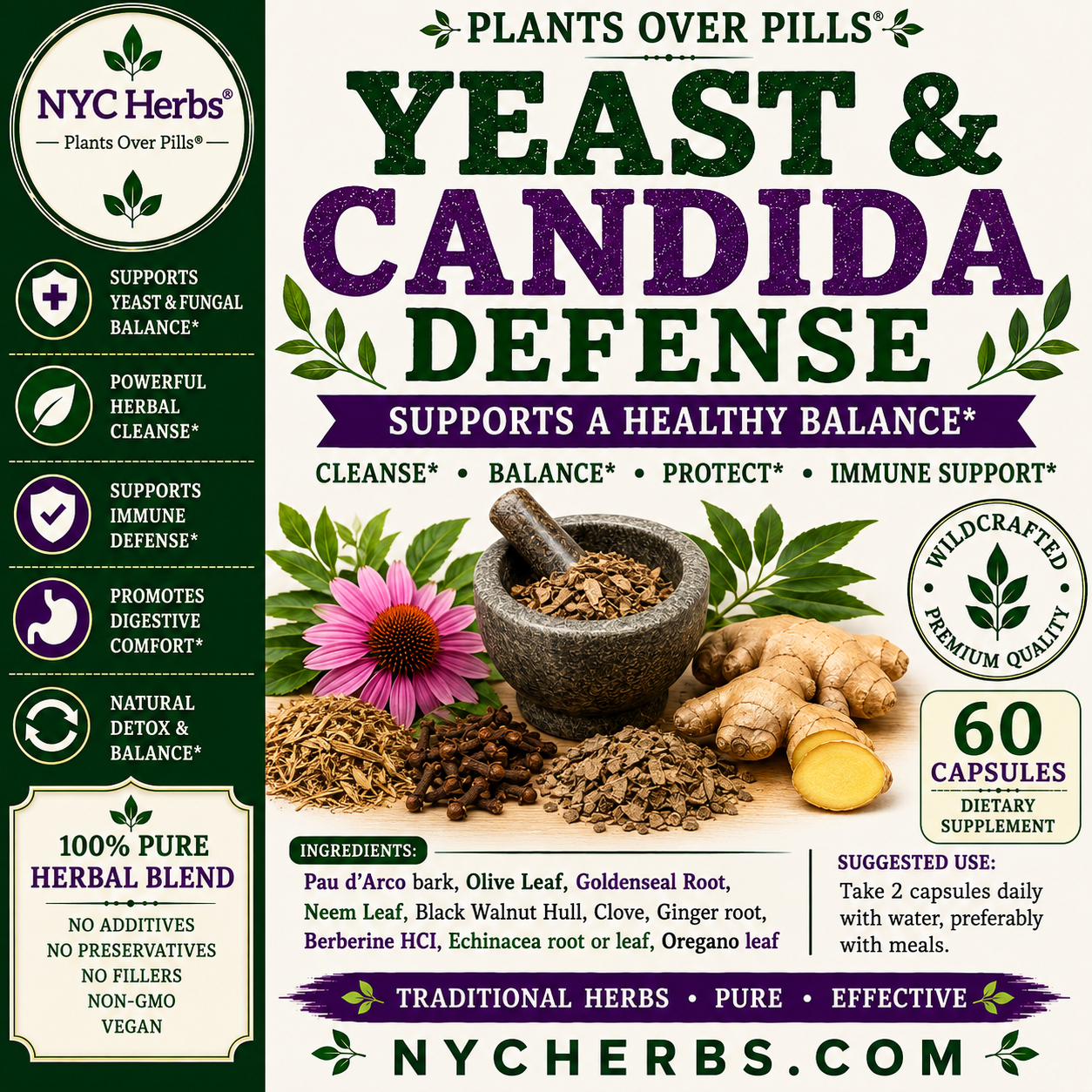 Yeast and candida defense Capsules - 60 Count