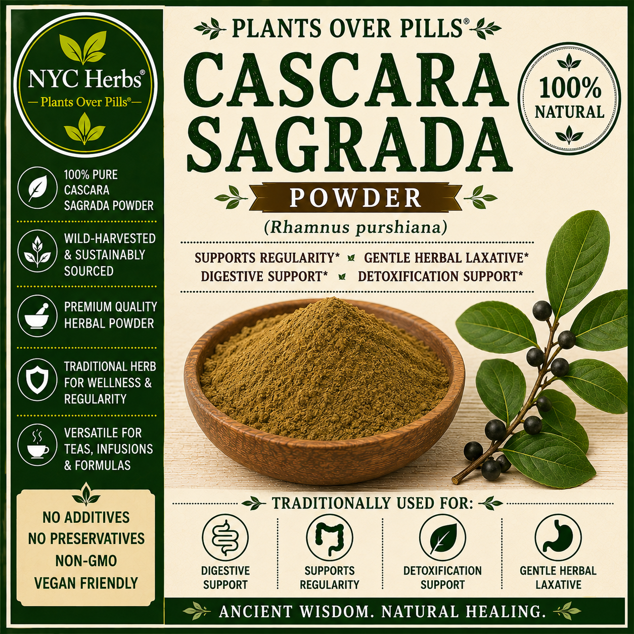 Cascara Sagrada Powder | Gentle Digestive Cleanse & Bowel Support