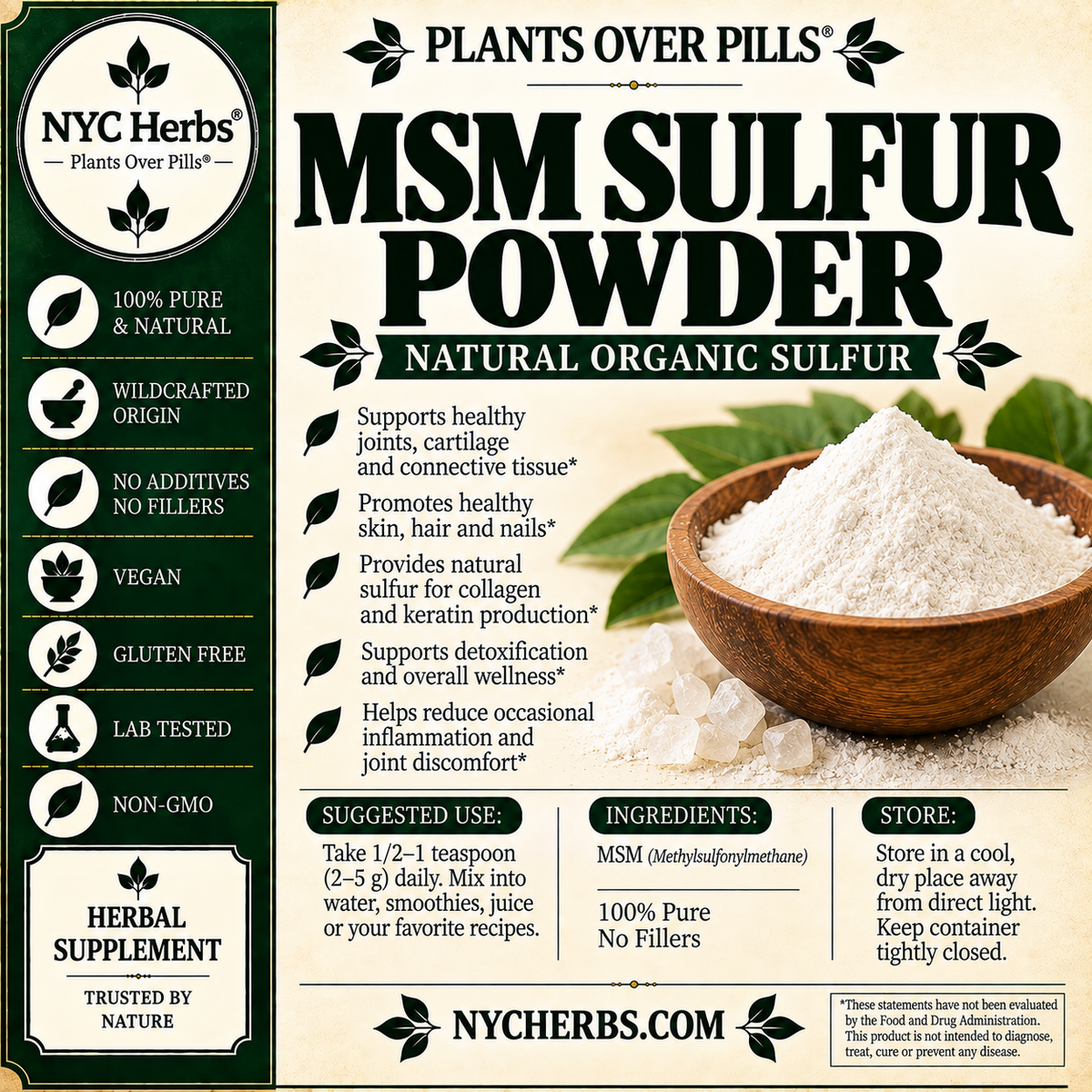 MSM Sulfur Powder (Elemental Sulfur) 4oz powder