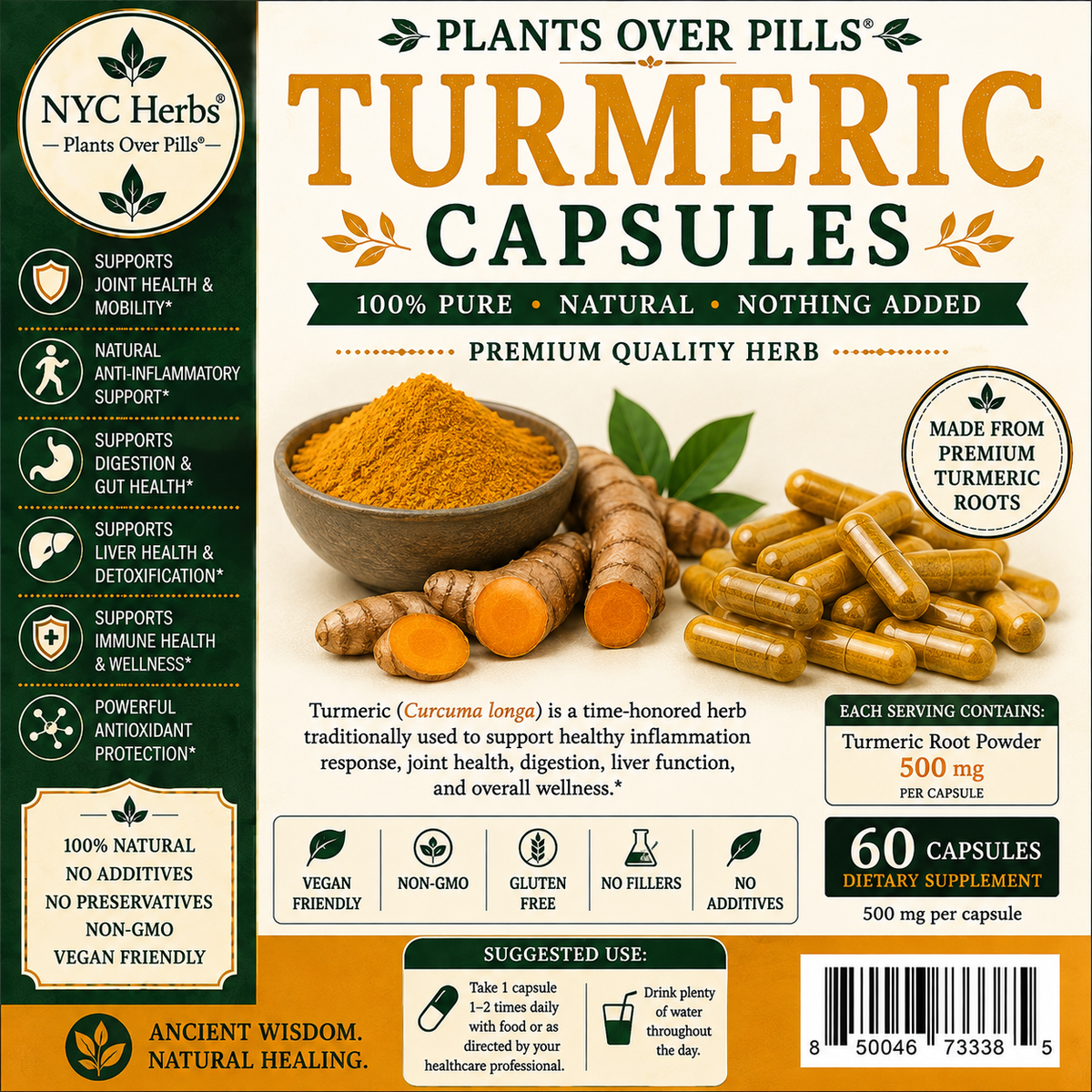 Turmeric and black pepper Capsules - 60 count