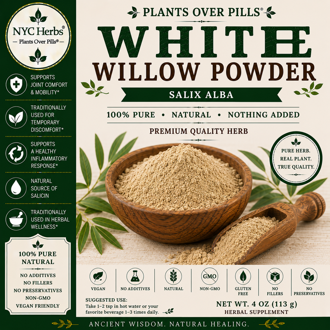 White Willow Bark Powder | Natural Pain Relief & Anti-Inflammatory Support