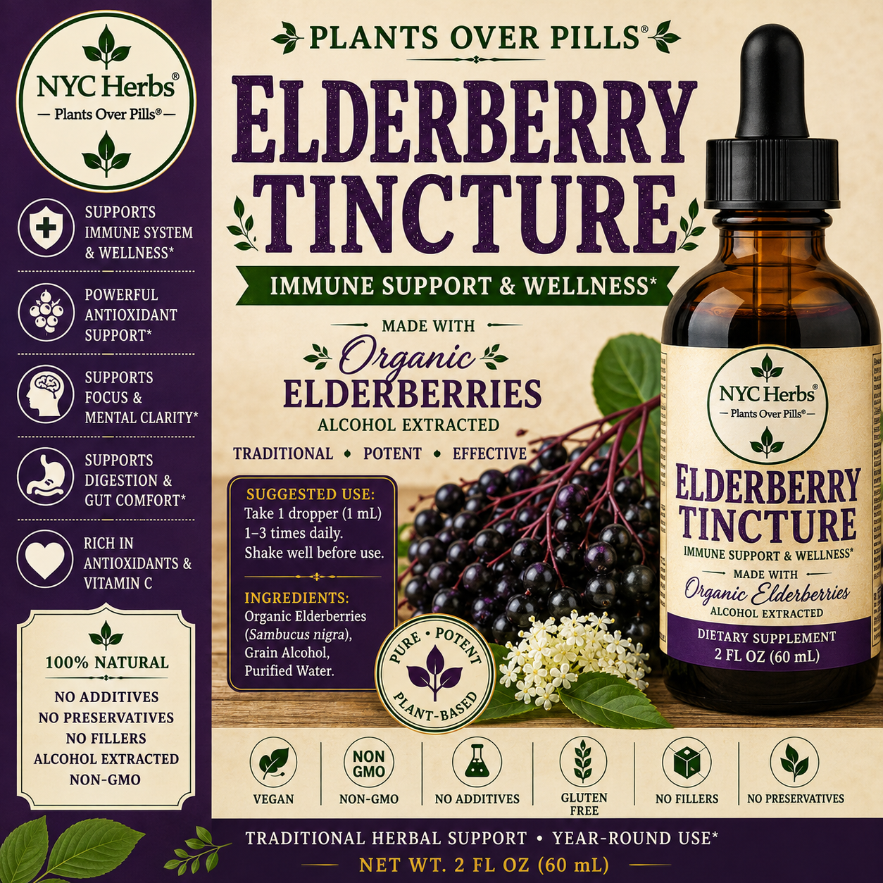 Elderberry Tincture | Immune Support & Seasonal Wellness (Copy) (Copy)