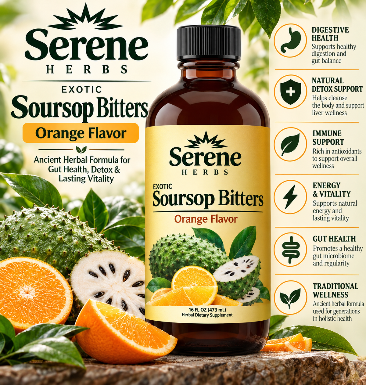 Serene Soursop Bitters 16 oz bottle